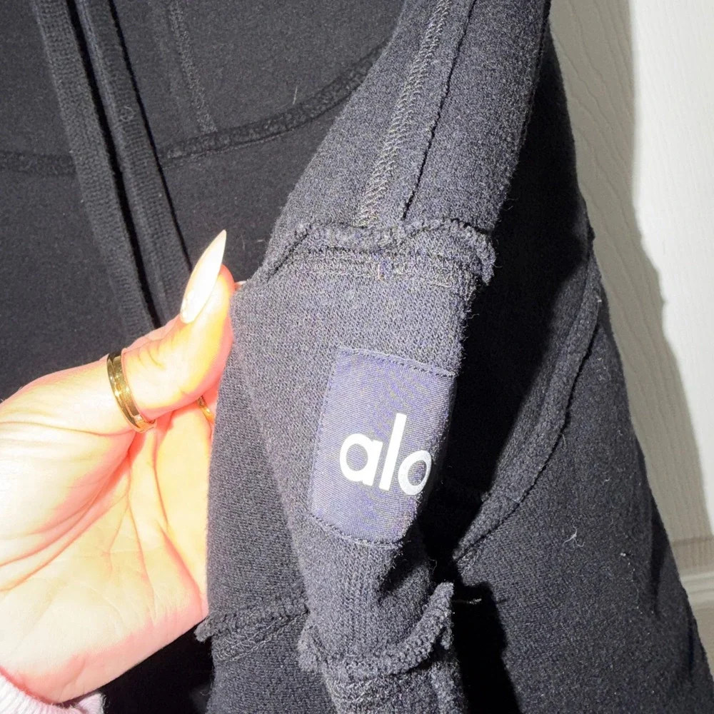 Alo‎ Yoga Black Deconstructed Raw Seam Hoodie Sweatshirt Small W1354R
